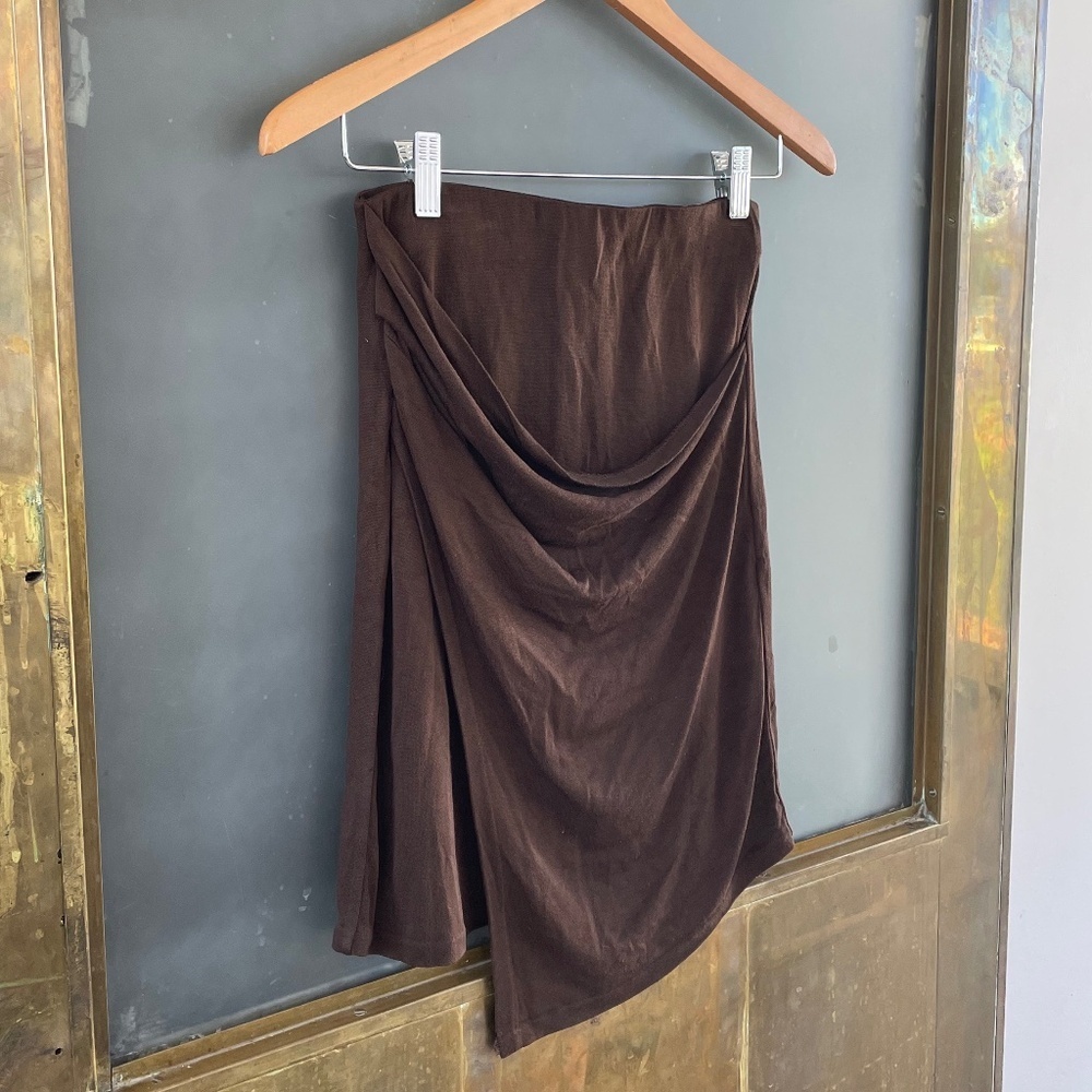 Vince Brown Draped Asymmetrical Stretchy Skirt Minimalist Designer - Picture 2 of 4